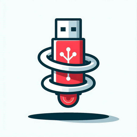 USB flash drive icon. Vector illustration of a red USB flash drive.のイラスト素材