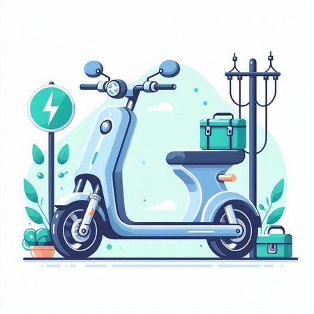 Modern scooter with luggage on white background. Flat style vector illustration.のイラスト素材