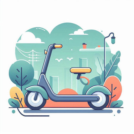 Modern scooter on the background of the city. Vector illustration.のイラスト素材