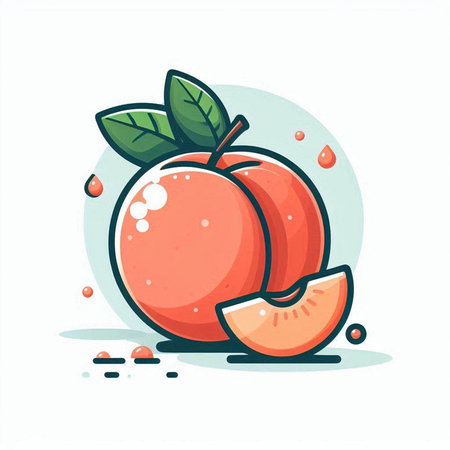Peach icon. Vector illustration, flat style. Isolated on white background.のイラスト素材