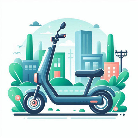 Modern scooter on the background of the city. Vector illustration.のイラスト素材