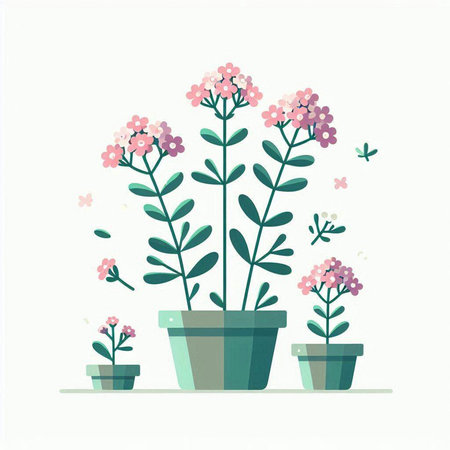Flowerpot with pink flowers. Vector illustration in flat style.のイラスト素材