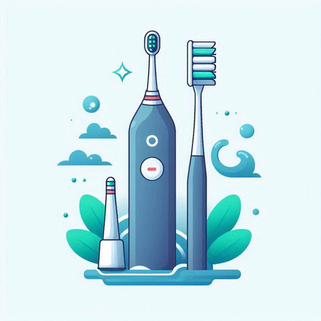 Electric toothbrush with toothpaste and toothpaste. Vector illustration.のイラスト素材