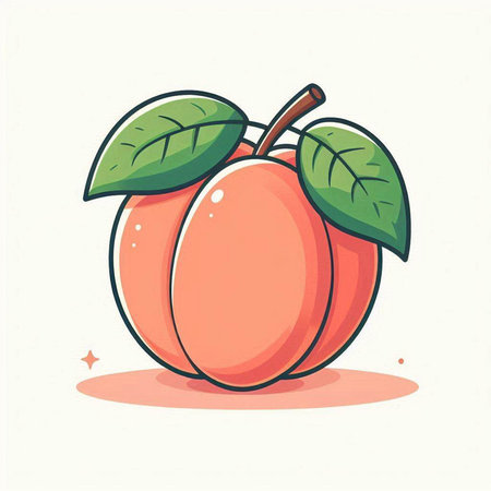 Peach fruit with leaves. Vector illustration in flat cartoon style.のイラスト素材