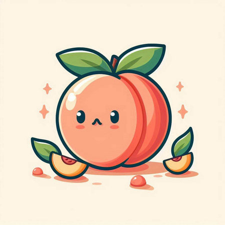 Cute peaches fruit character. Vector flat cartoon kawaii character illustration icon designのイラスト素材
