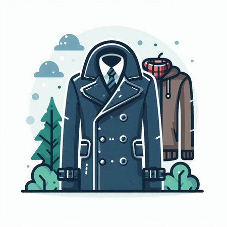 Vector illustration of coat with a necktie on a background of winter landscape.のイラスト素材
