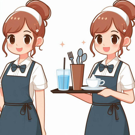 Waitress serving a cup of coffee, vector illustration, eps10のイラスト素材