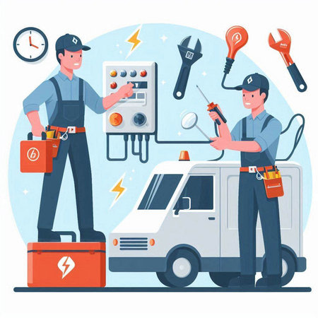 Electrician and electrician. Repairman in uniform. Vector illustrationのイラスト素材