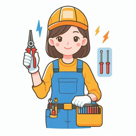 Illustration of a female worker holding a toolbox and a screwdriverのイラスト素材
