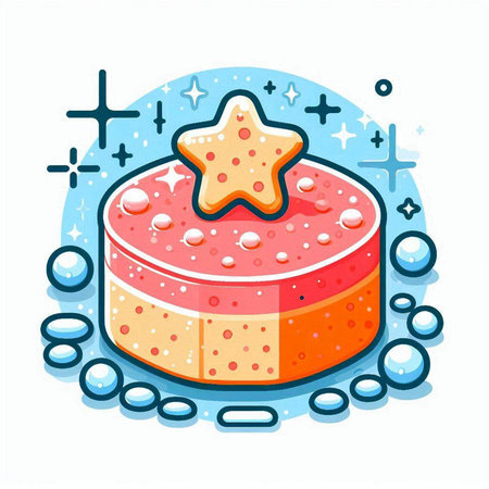 Cake with star and bubbles. Vector illustration in cartoon style.のイラスト素材