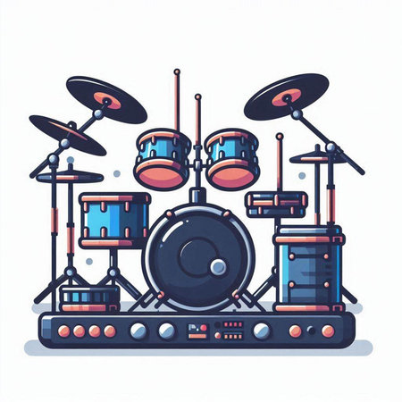 Drum set on white background. Vector illustration in cartoon style.のイラスト素材