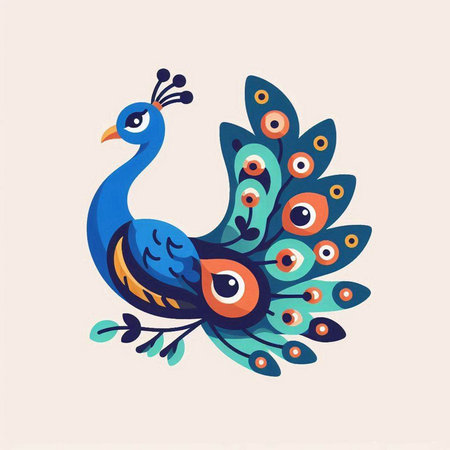 Peacock. Colorful vector illustration in cartoon style. Isolated on white background.のイラスト素材