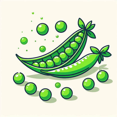 Peas icon. Vector illustration of pea pod with green peas.のイラスト素材