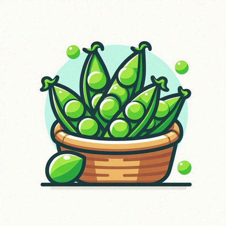 Peas in a basket. Vector illustration of peas in a basket.のイラスト素材