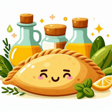 Illustration of a Cute Smiling Emoji Puff Pastry Mascotのイラスト素材