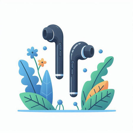 Wireless headphones on a white background. Vector illustration in flat style.のイラスト素材