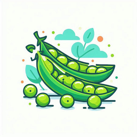 Fresh green peas in pods. Vector illustration in flat cartoon style.のイラスト素材