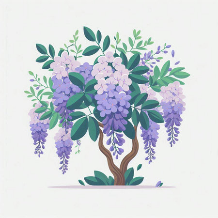 Wisteria flowers. Vector illustration of blooming wisteria.のイラスト素材