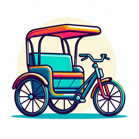 Rickshaw or tuk tuk on white background. Vector illustration.のイラスト素材