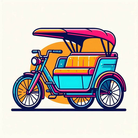 Tuk tuk icon. Vector illustration of a tricycle.のイラスト素材
