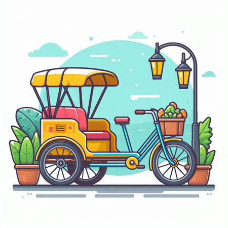 Tuk-tuk in the city. Vector illustration in flat styleのイラスト素材