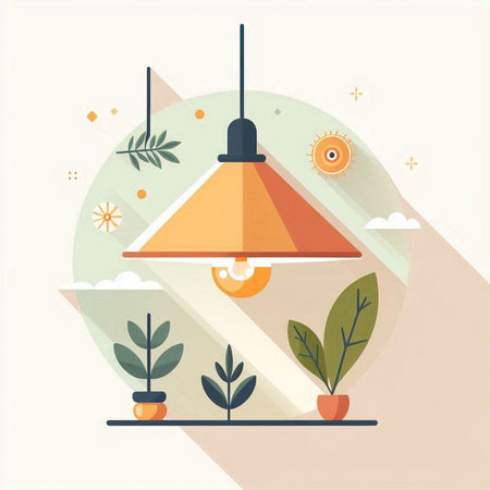 Flat design modern vector illustration concept of home interior with lamp and plants.のイラスト素材
