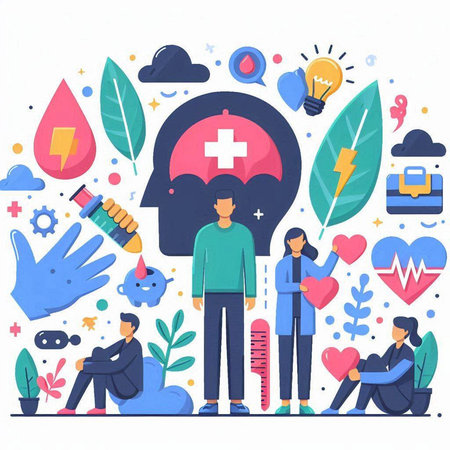Psychology, psychology, mental health, psychotherapy concept. Flat vector illustration.のイラスト素材