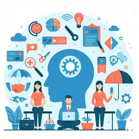 Vector illustration of business people working on laptop and brainstorming. Teamwork concept.のイラスト素材