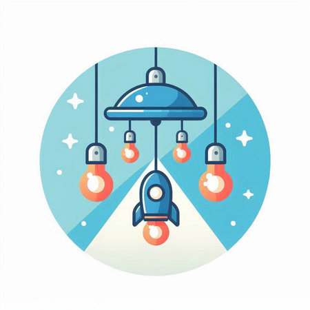 Illustration of rocket launch and light bulbs. Vector illustration in flat style.のイラスト素材
