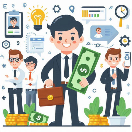 Businessman with money. Vector illustration in flat style. Business concept.のイラスト素材