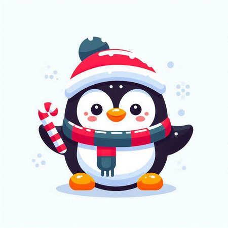 Cute penguin with scarf and hat. Christmas vector illustration.のイラスト素材