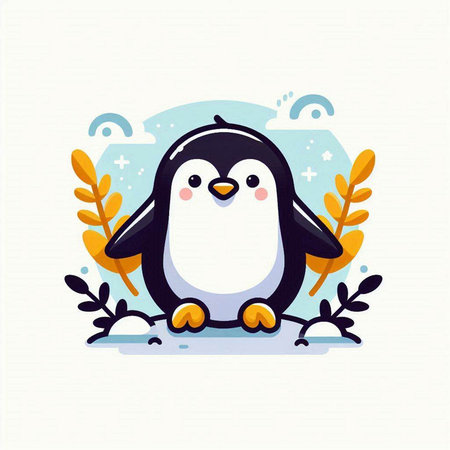 Cute penguin in the forest. Vector illustration in cartoon style.のイラスト素材