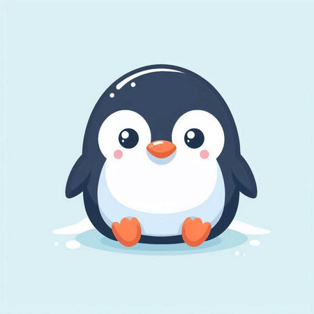 Cute penguin isolated on blue background. Vector illustration in cartoon style.のイラスト素材