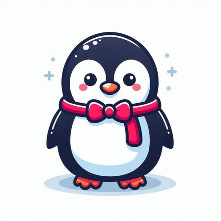 Cute penguin with a red bow. Vector illustration in cartoon style.のイラスト素材