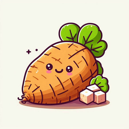 Cute smiling sweet potato vector illustration. Vegetable character design.のイラスト素材