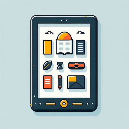 Smartphone with education icons on screen. Vector illustration in flat styleのイラスト素材