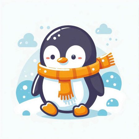 Cute penguin with scarf. Vector illustration in cartoon style.のイラスト素材
