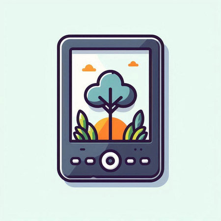 Smartphone with nature icon. Vector illustration in flat line style.のイラスト素材