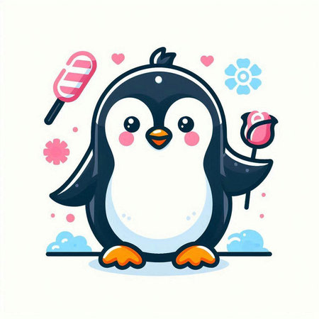 Cute penguin with lollipops. Vector illustration.のイラスト素材