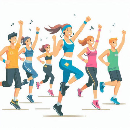 Group of happy people running and jogging. Healthy lifestyle. Vector illustrationのイラスト素材