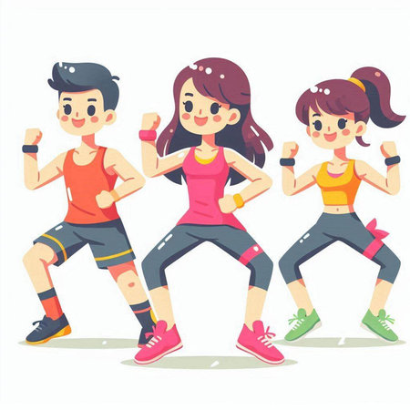 Fitness people running in sportswear, cartoon vector illustration.のイラスト素材