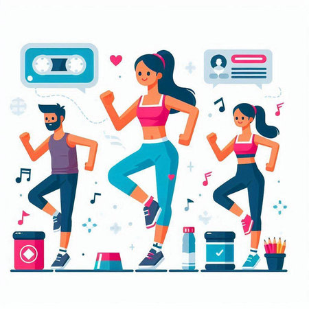 Healthy lifestyle concept. Woman and man running in gym. Vector illustration in flat styleのイラスト素材