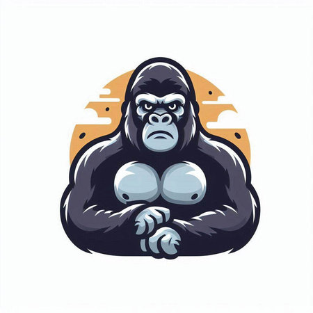 Vector illustration of a gorilla holding two dumbbells in his handsのイラスト素材