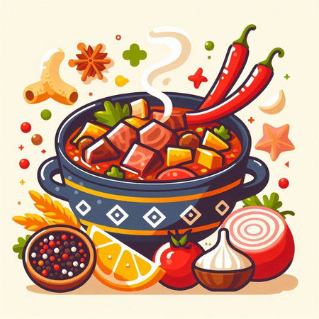 Traditional mexican food in pot. Vector illustration of mexican cuisine.のイラスト素材