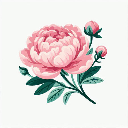Beautiful pink peony flower on white background. Vector illustration.のイラスト素材