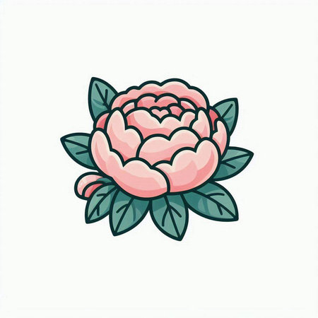 Peony flower hand drawn vector illustration. Isolated on white background.のイラスト素材