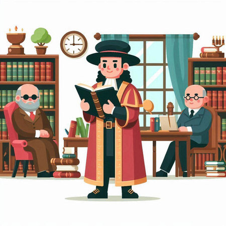 Magician reading a book. Vector illustration in flat cartoon style.のイラスト素材