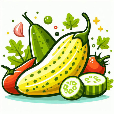 Illustration of Cucumber and Tomato with Garlic and Parsleyのイラスト素材