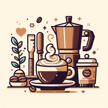 Coffee shop line art icon. Vector illustration in flat styleのイラスト素材