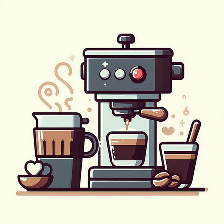 Coffee machine with cup of coffee. Vector illustration in cartoon style.のイラスト素材